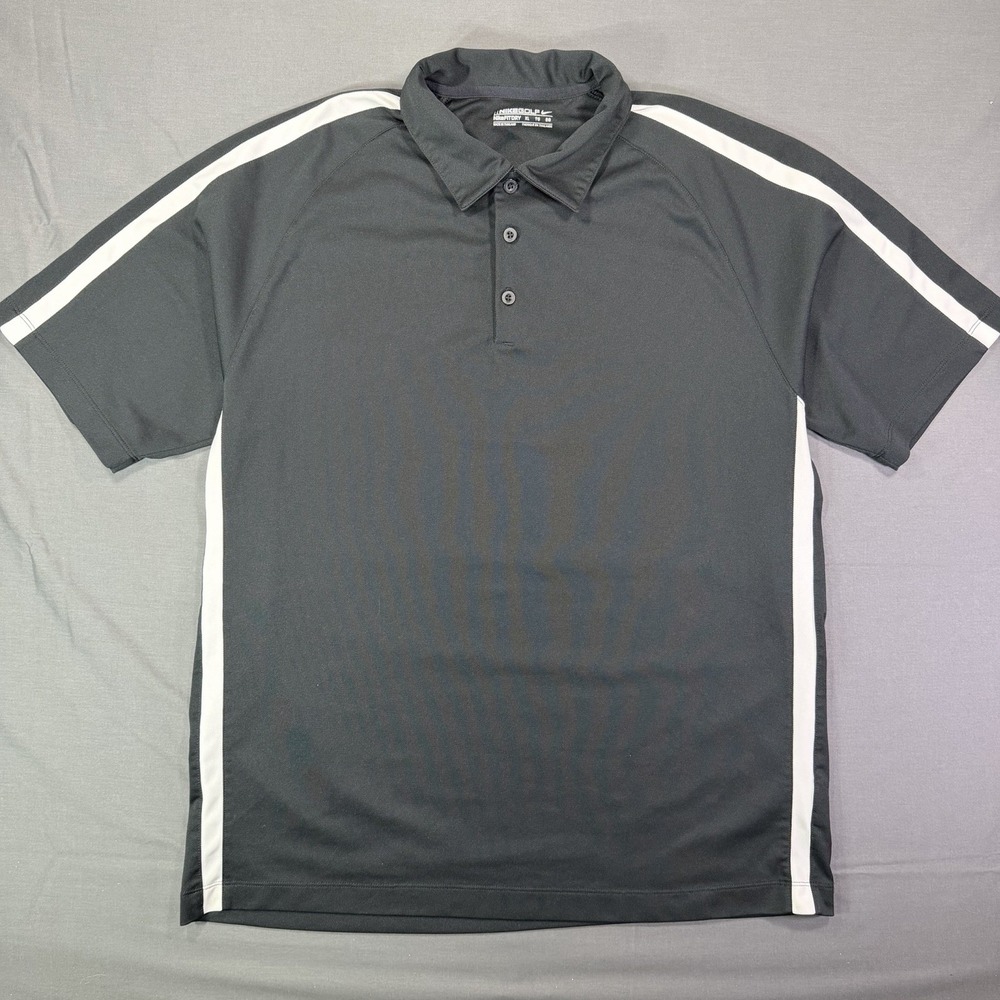 Nike Golf Polo Shirt Mens XL. Dri-Fit Black White Striped Sleeve Performance